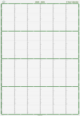 05 Year Calendar (2020-2025)