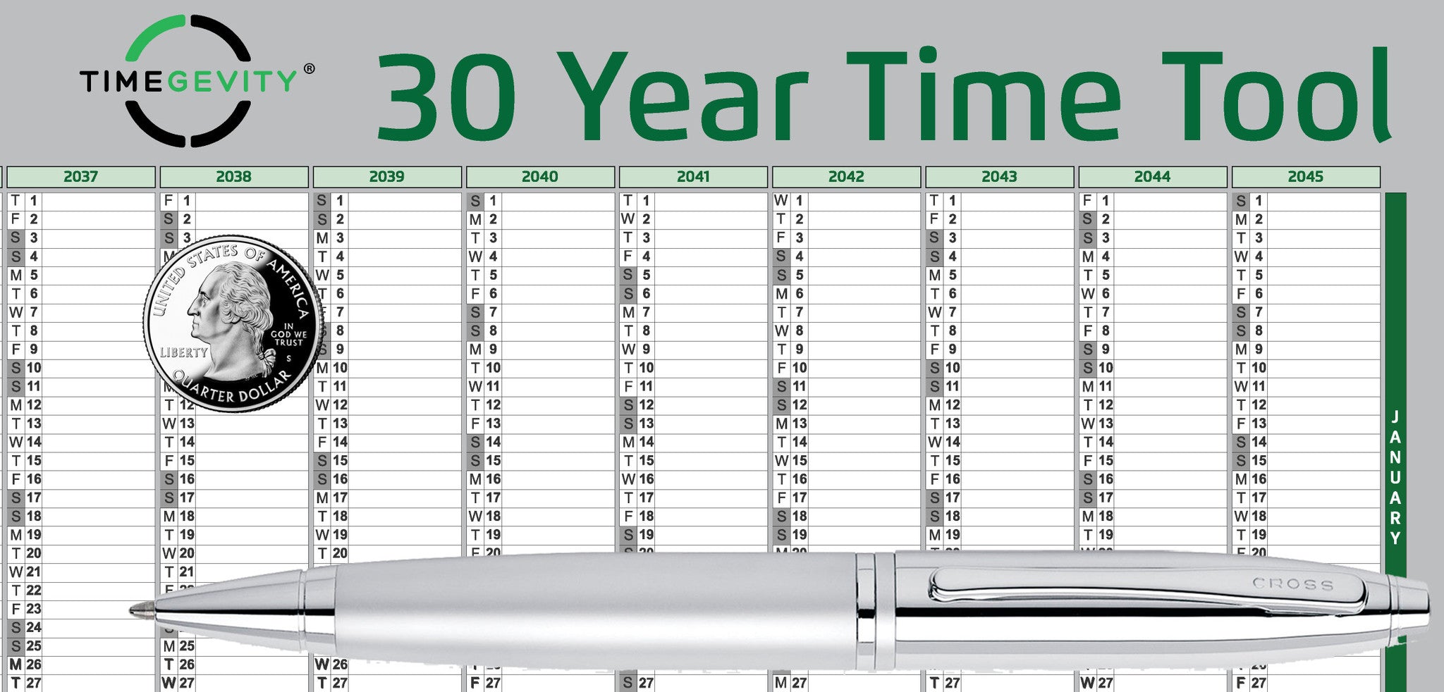 30 Year Calendar (2024-2054)