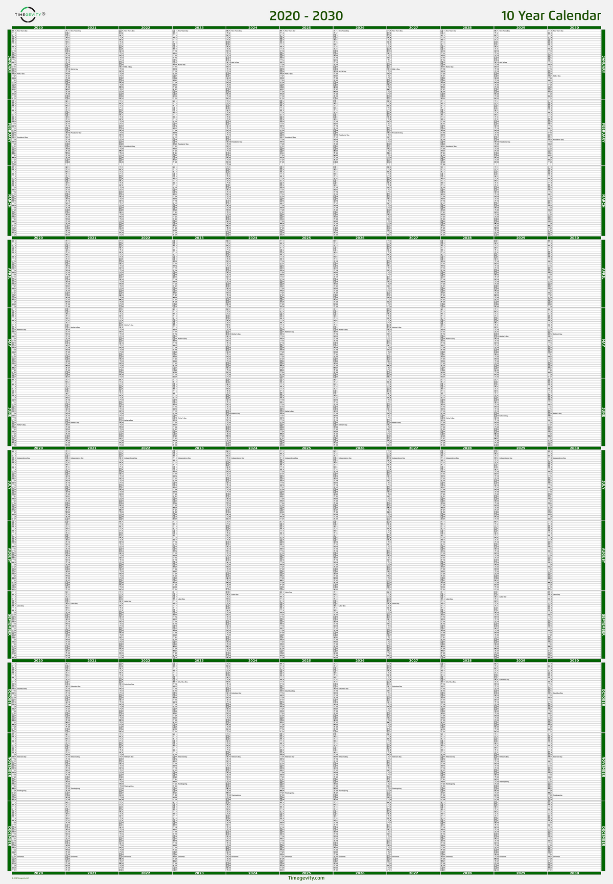 10 Year Calendar (2020 2030) Timegevity 10 Year Calendar (2020 2030) Timegevity